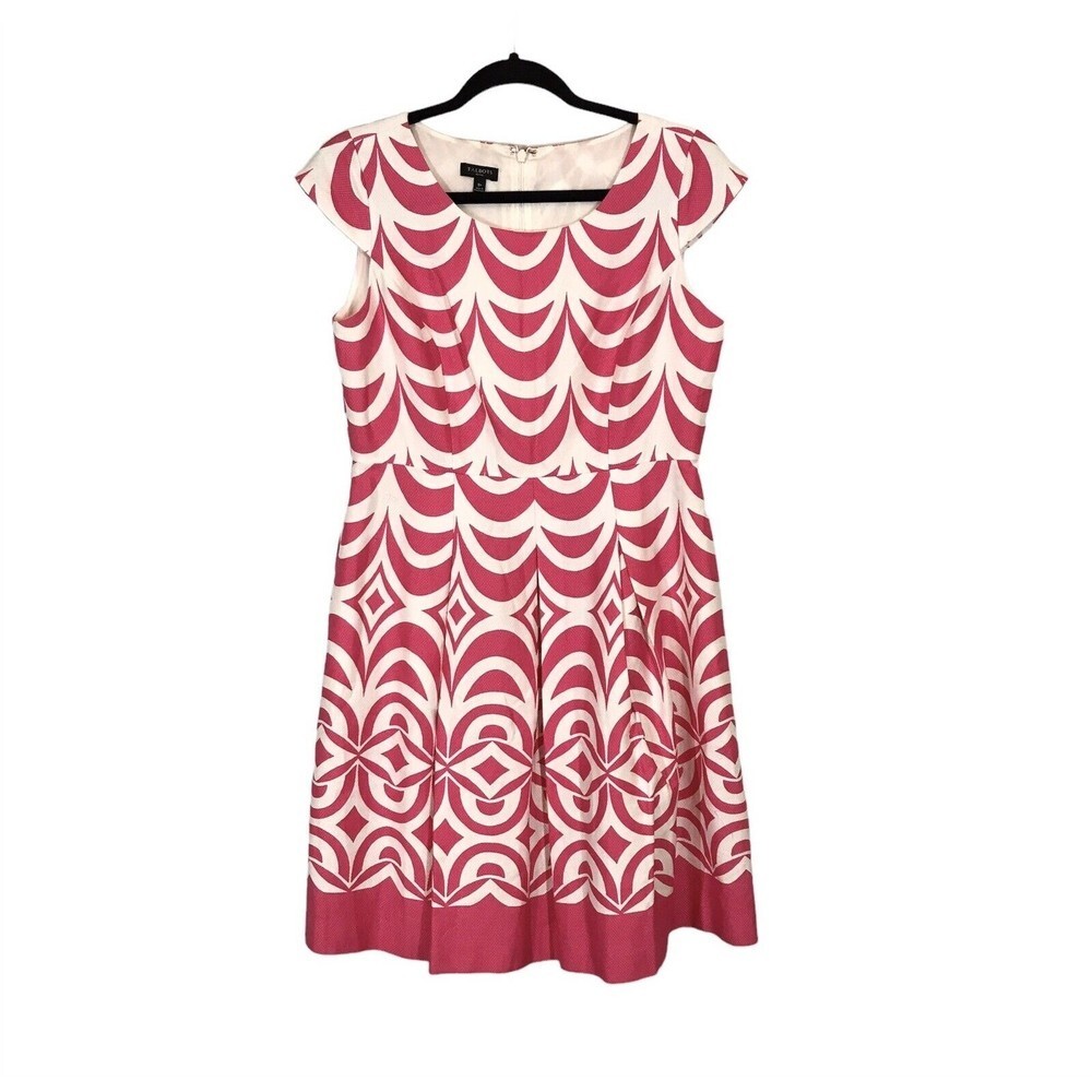 Talbots Pink & White Abstract A-Line Pleated Cap Sleeve Women's Dress Size 8P